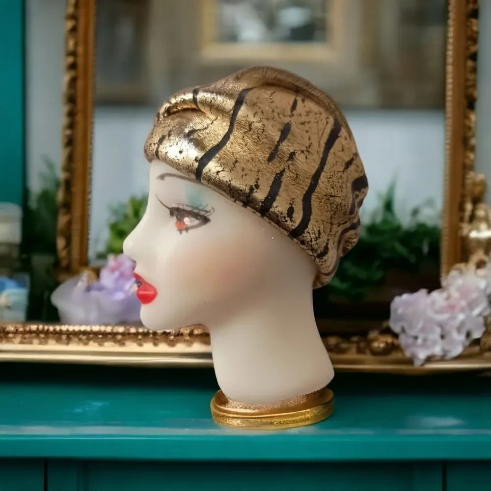 Lady Head Brooch Harlequin Cloche Wrap Hat Art Deco Flapper Acrylic Vintage 90s.